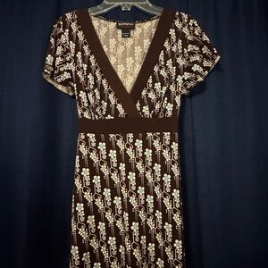 Brown and Cream Floral Mini Dress